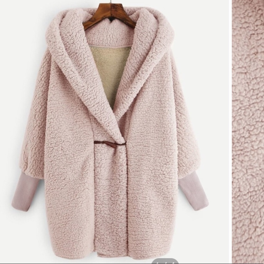 SHEIN Hooded Faux Fur Teddy Coat